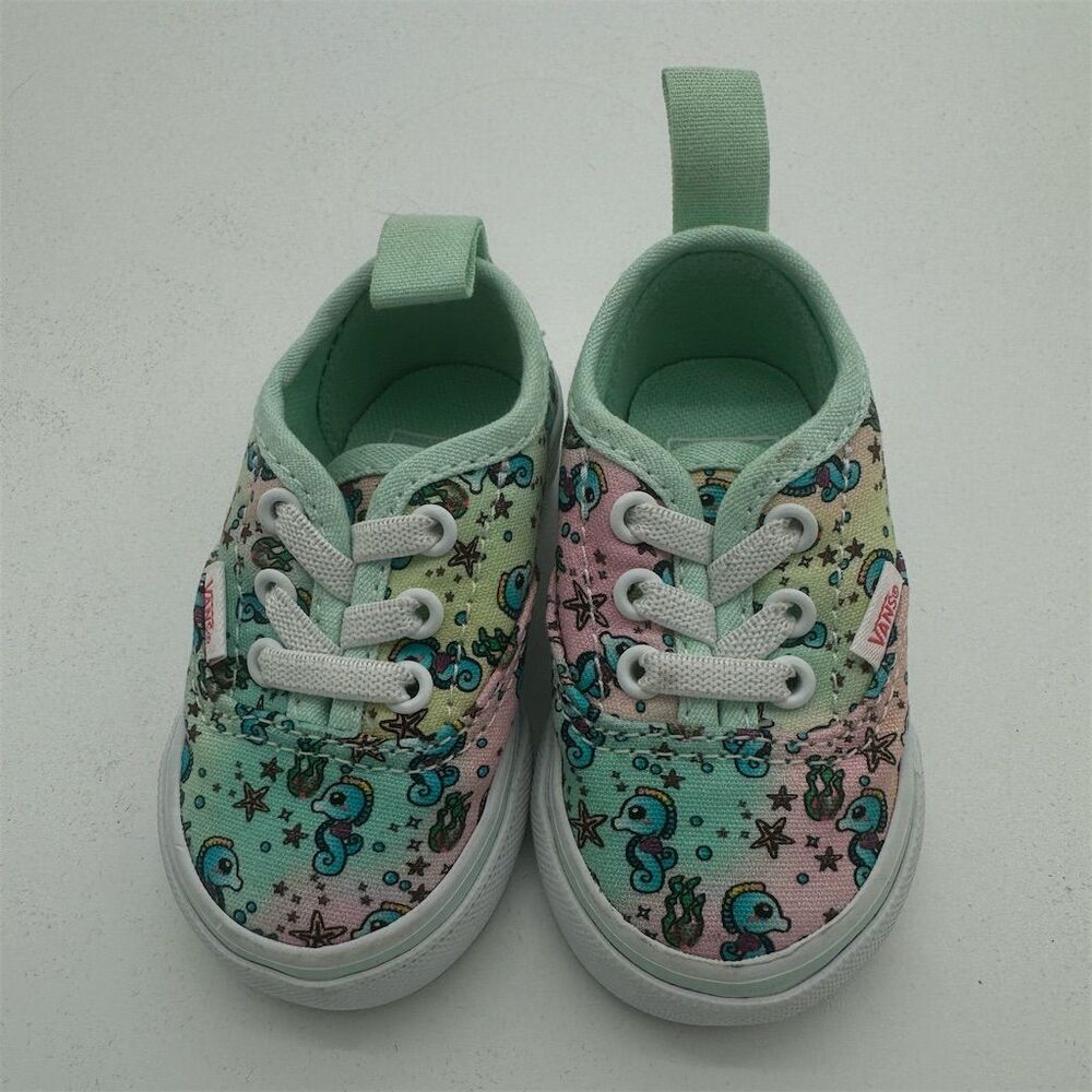 Vans Toddler Authentic Elastic Lace Sneakers Seahorse Starfish Print